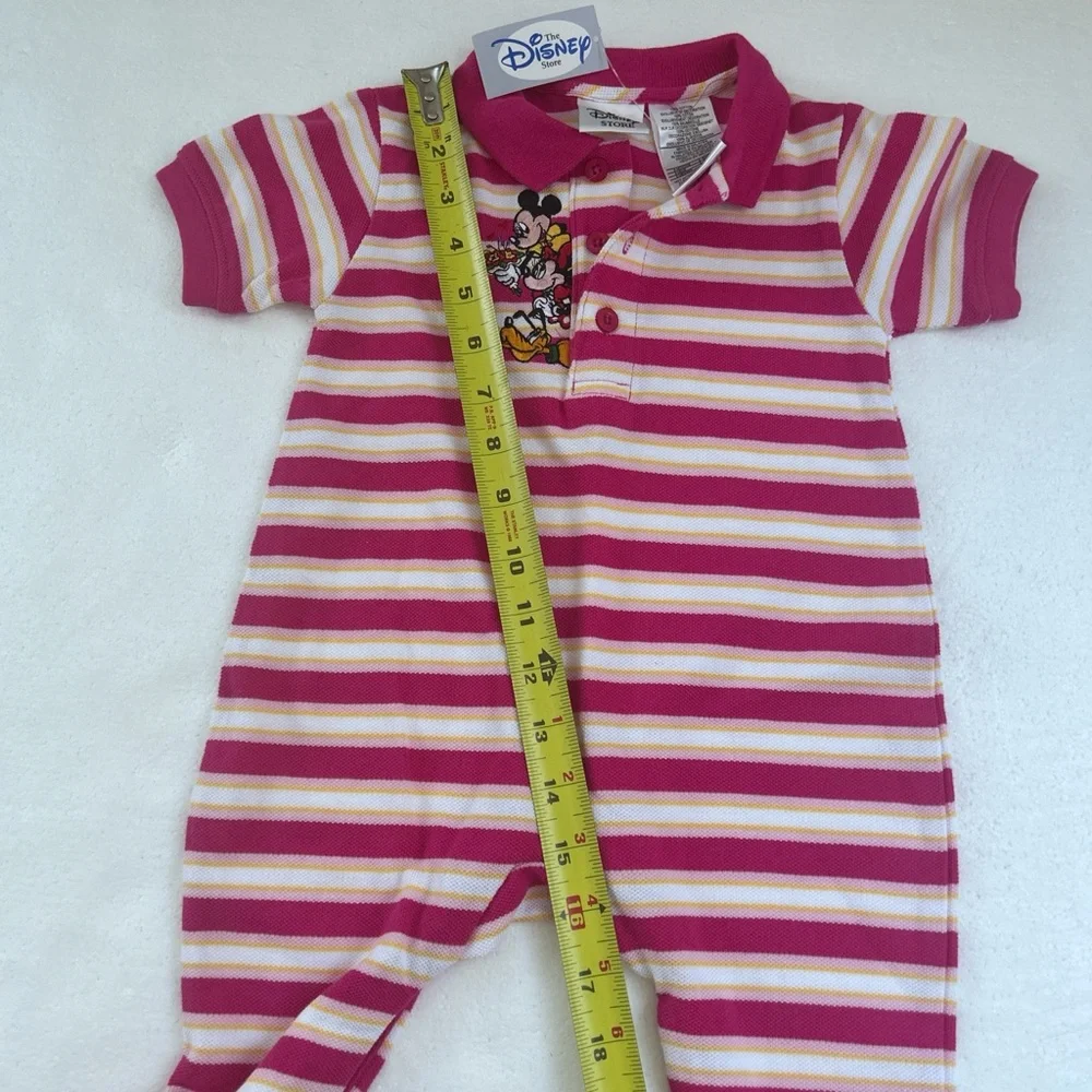 NWT Vintage the Disney store pink and white striped polo baby romper